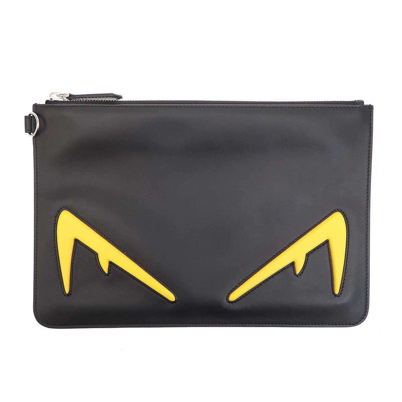 Fendi Bag Bugs Monster Bugs Eye Leather Clutch Bag Black