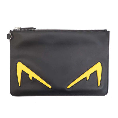 Fendi Bag Bugs Monster Bugs Eye Leather Clutch Bag Black