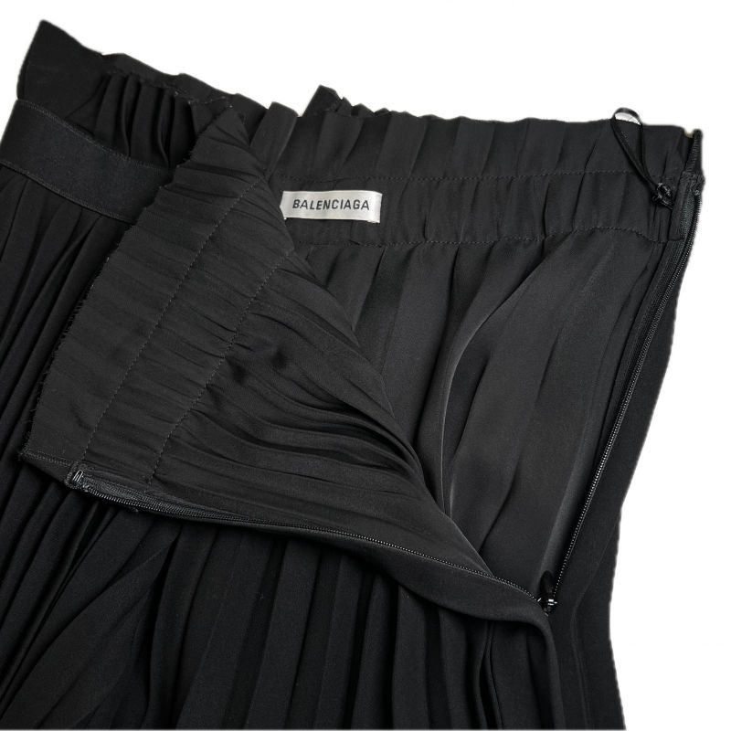 Balenciaga 529757 Asymmetrical Pleated Back Logo Skirt Black 36 Made In Italy