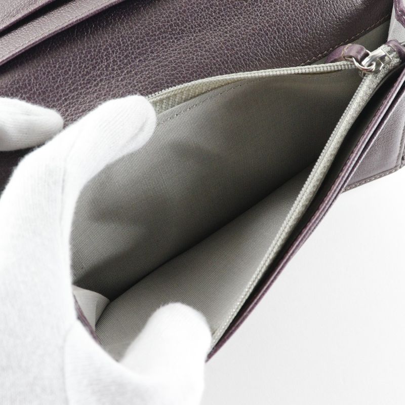 Chanel Camellia Coco Mark Leather Metallic Purple Women's Long Wallet
