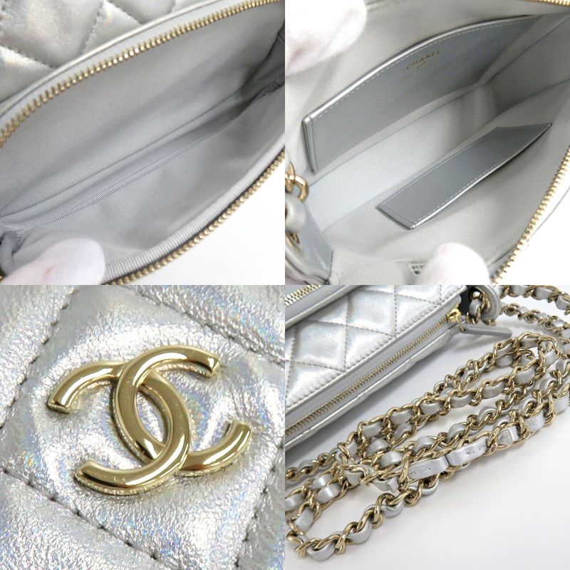 Chanel Chain Clutch Bag Iridescent Metallic Lambskin Silver - Ap4349
