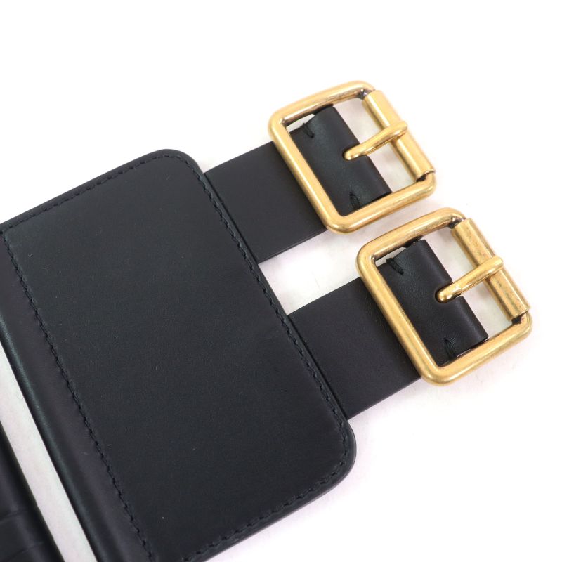 Christian DIOR D-waist Maxi Double Gold Buckle Leather Belt Black Gold Hardware