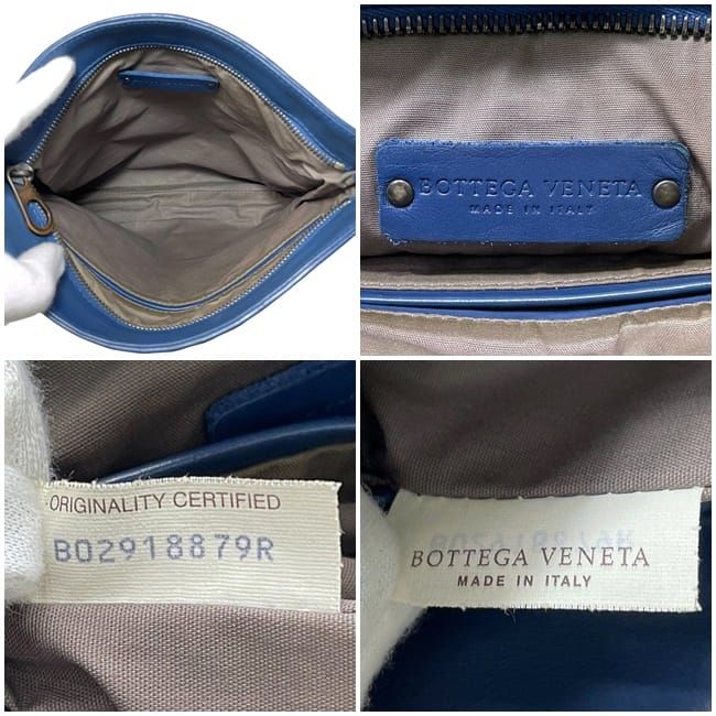 Bottega Veneta Shoulder Bag Blue Intrecciato Excellent Condition Leather