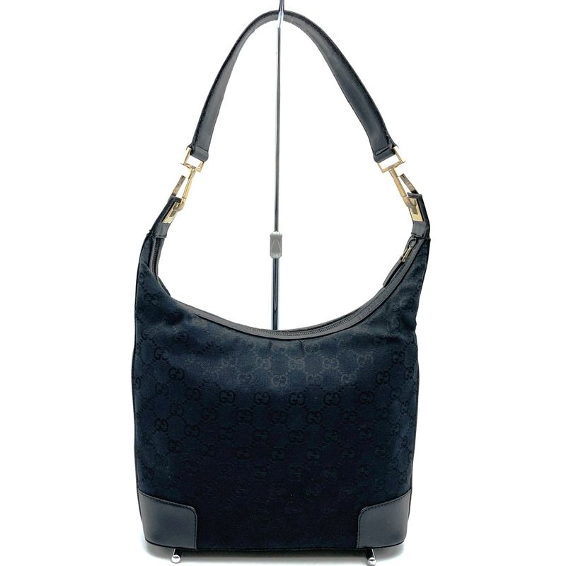 Gucci 001 4204 Shoulder Bag Handbag Black GG Canvas/leather Ladies Men Fashion