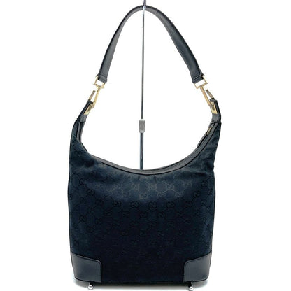 Gucci 001 4204 Shoulder Bag Handbag Black GG Canvas/leather Ladies Men Fashion