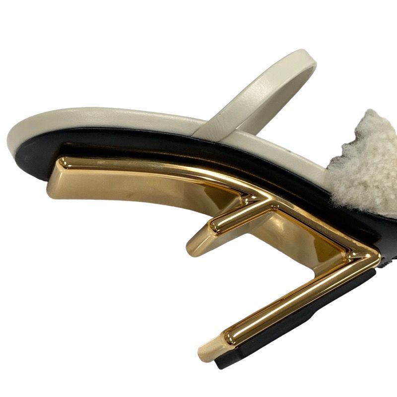 Unused Fendi First Sandals Mule Party Shoes Metal Heel Sheepskin Beige