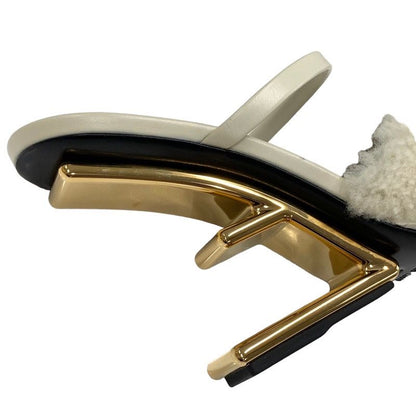 Unused Fendi First Sandals Mule Party Shoes Metal Heel Sheepskin Beige