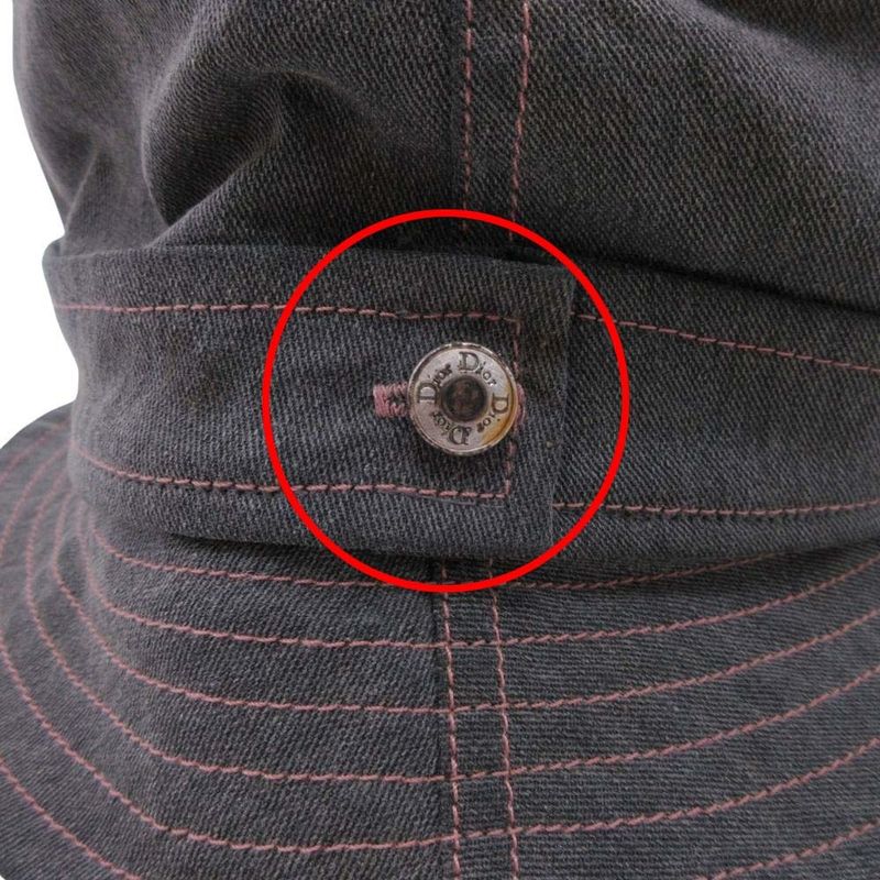 Good Christian Dior Pink Stitch Denim Bucket Hat Brim Hat 58 Gray Ladies Old