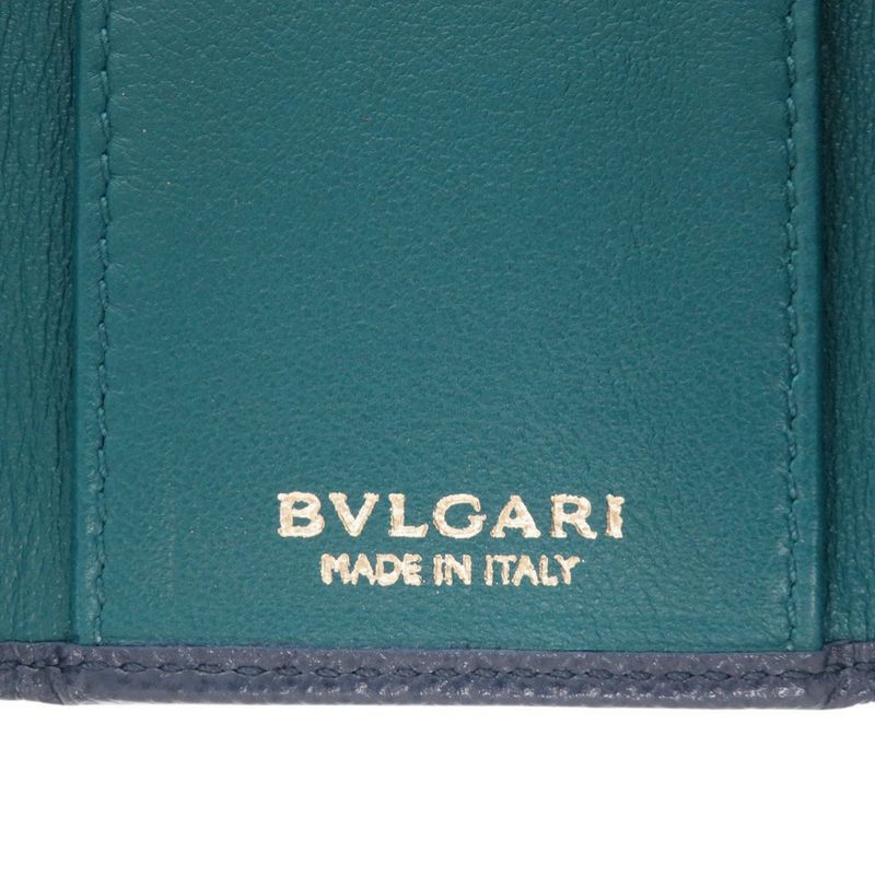 Bulgari Leather Blue 6-ring Key Case Blue 1469 Bvlgari Men's