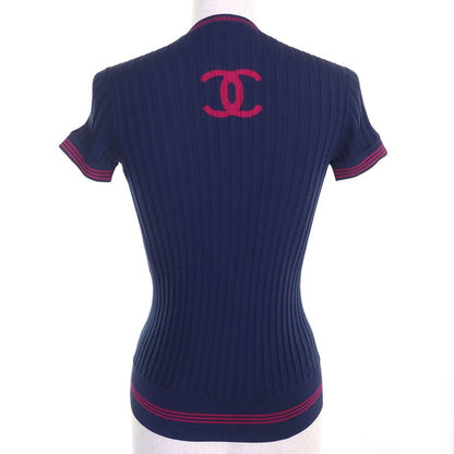 CHANEL P61004 85% Silk Coco Mark Number Rings Tight Ribbed Short Sleeve Knit