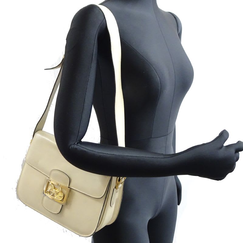 Celine Shoulder Horse Carriage Ivory Bag