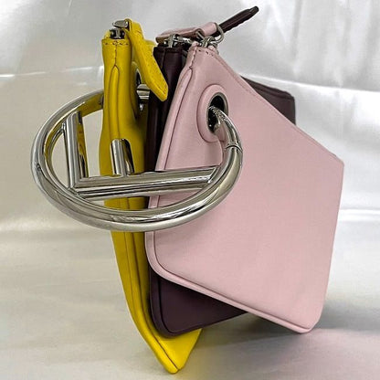 Fendi Clutch Bag Triplet Pouch Pink Bordeaux Yellow