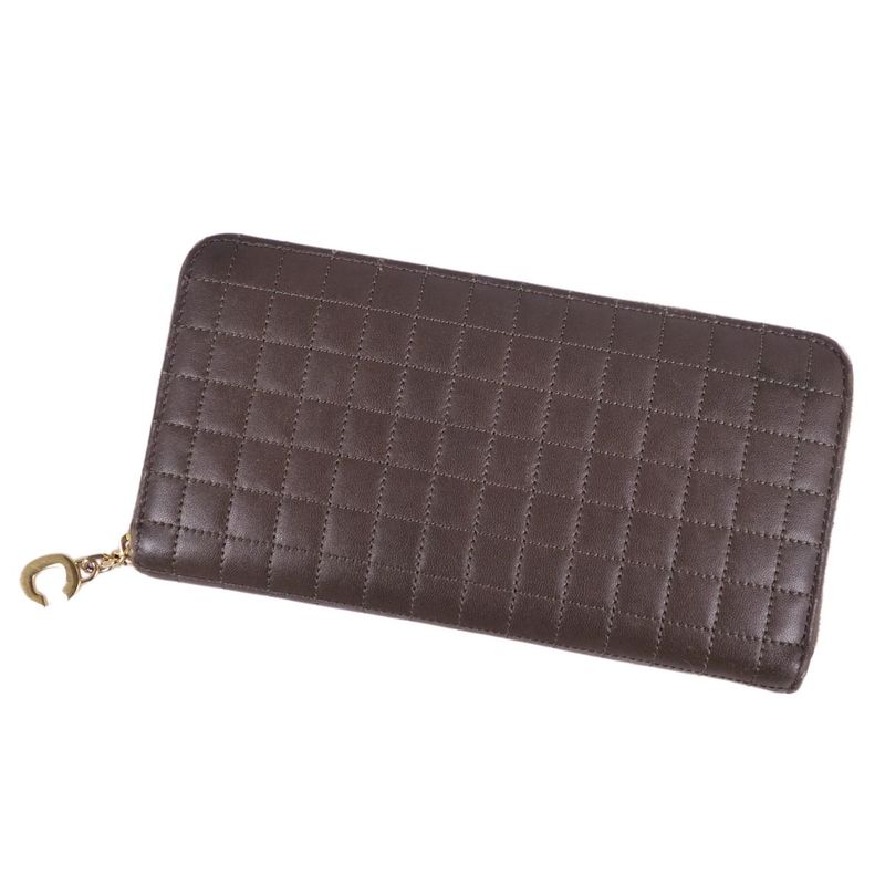 Celine Phoebe Period Wallet Long Wallet Round Zipper Calf Leather Women Dark