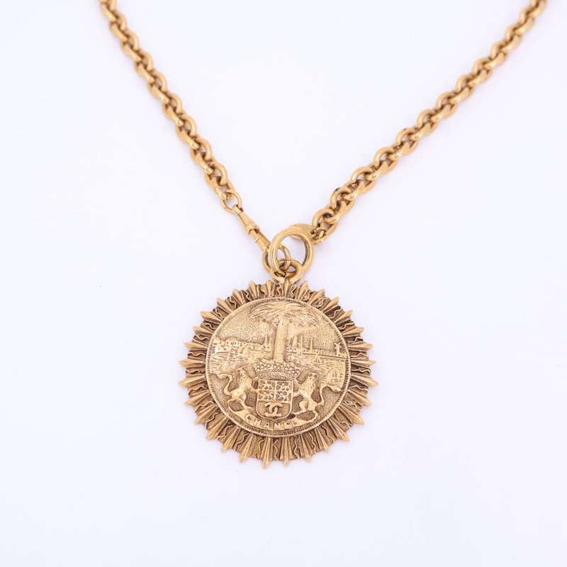Chanel Coco Mark Round Necklace Chain Long Necklace GP Gold Ladies