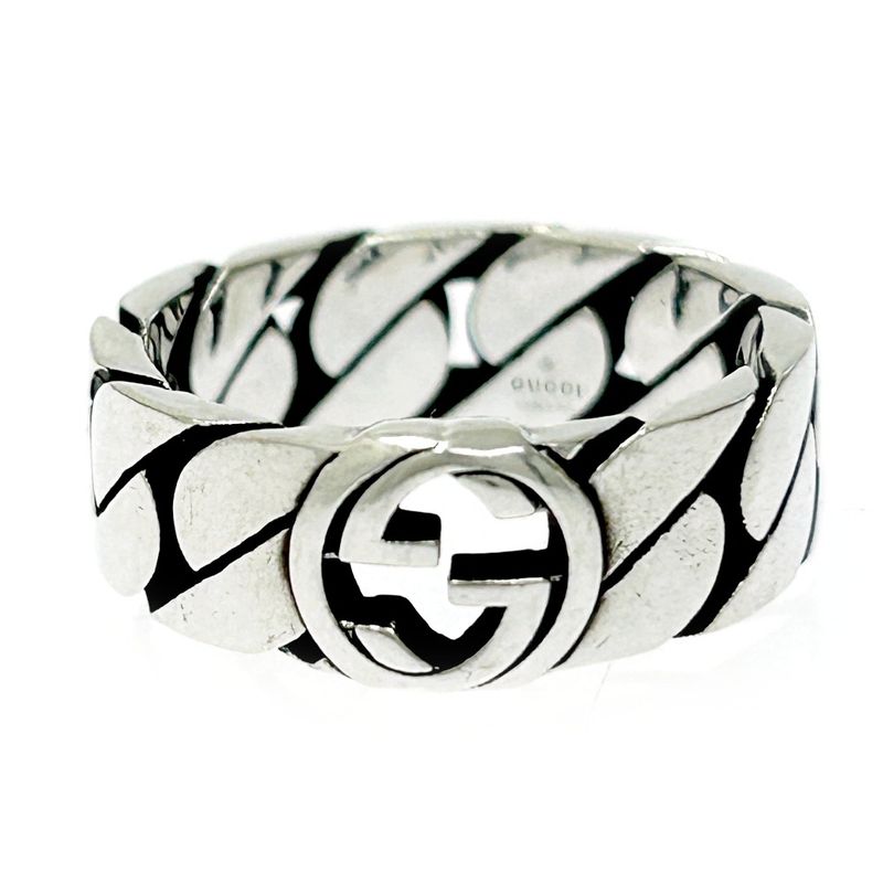 Gucci Silver Interlocking Wide Ring 4.3g 925 Engraved 307449 Ring with Box