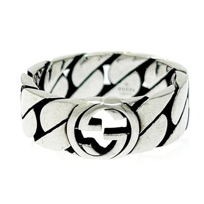 Gucci Silver Interlocking Wide Ring 4.3g 925 Engraved 307449 Ring with Box