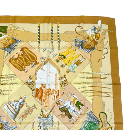 Hermes Carre 90 Scarf Silk Carnaval DE Venise Carnival Of Venice Yellow