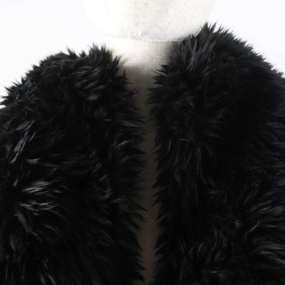 Balenciaga 719232 Faux Fur Large Shawl With Logo Tag And Hood Black 156 X 48cm