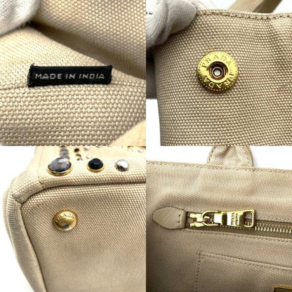 Prada Canapa Bijoux Tote Handbag Studded Canvas Beige Ivory Women's