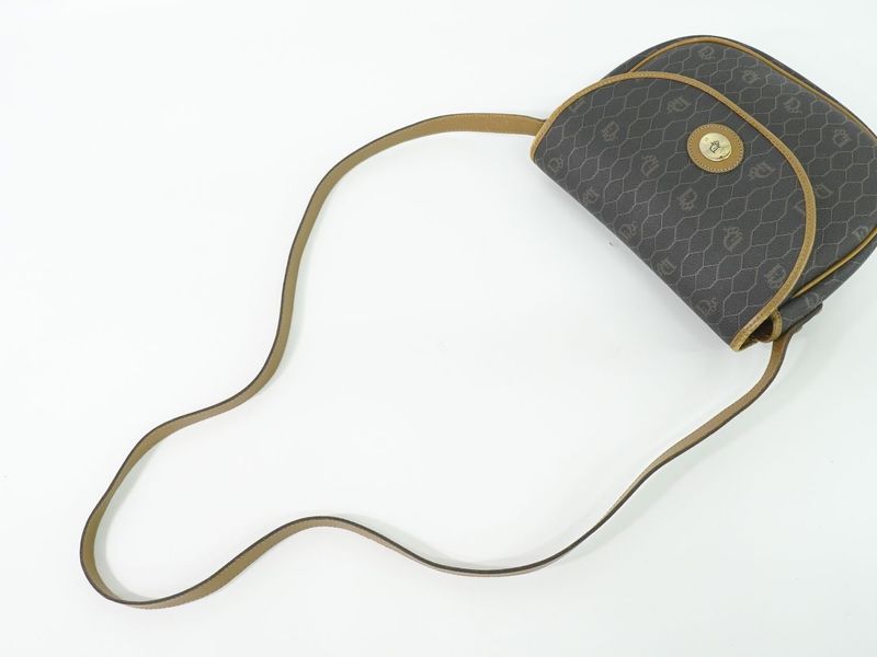 Authentic Christian DIOR Honeycomb Pattern Shoulder Bag Pochette PVC Black