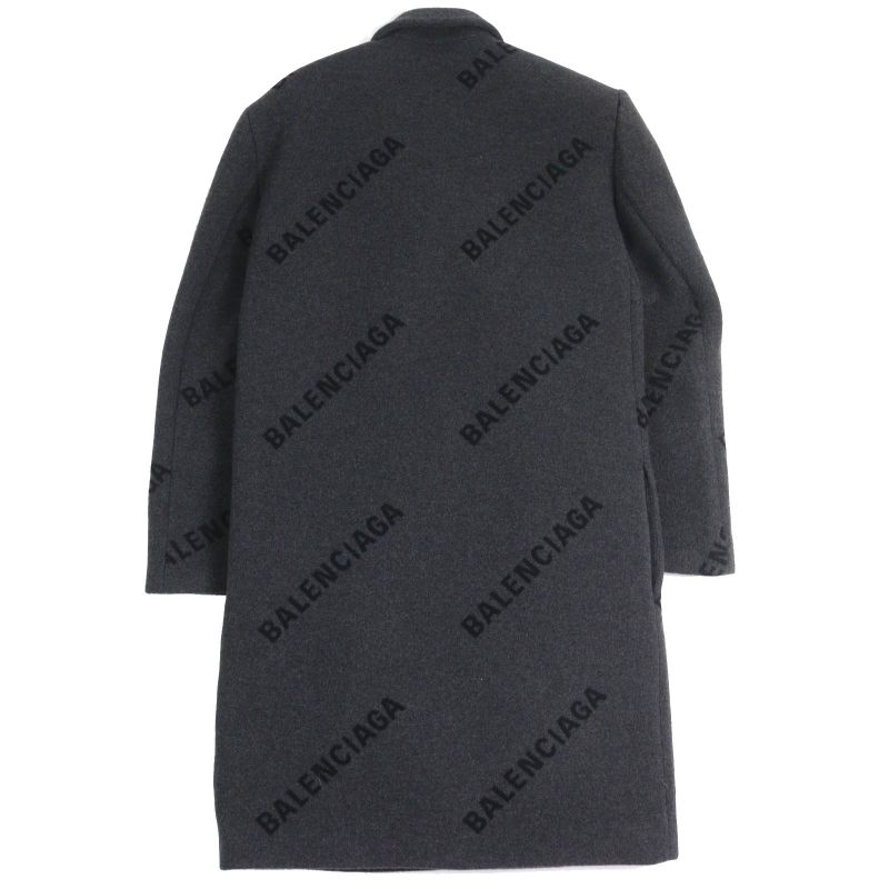 Balenciaga 595272 Shifted COAT 100% Cashmere Long Coat With Logo Pattern