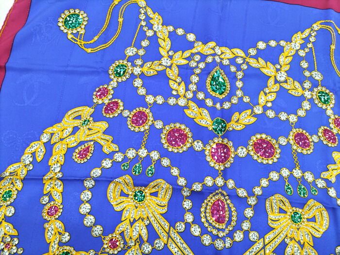 Cartier Scarf Large Size 100% Silk Blue Multicolor