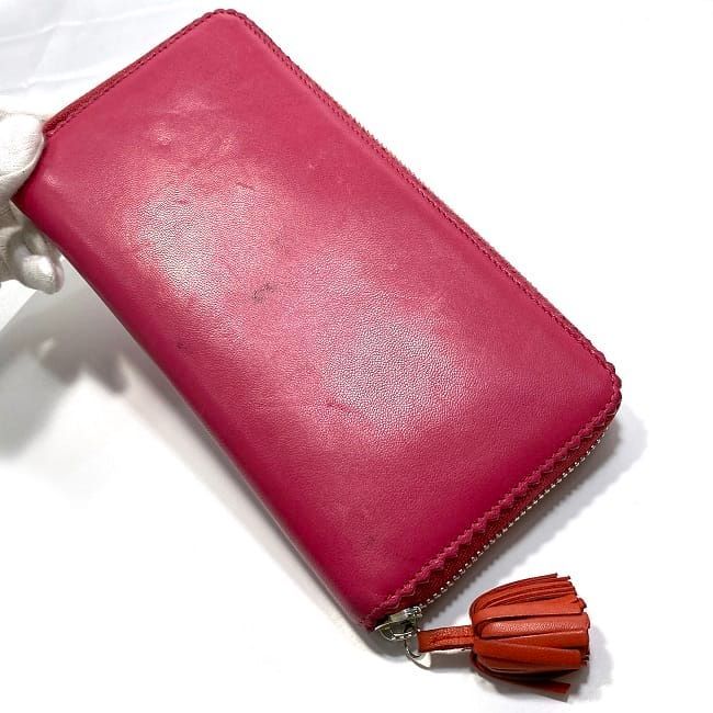 Loewe Round Zipper Long Wallet Pink Red Anagram Wallet