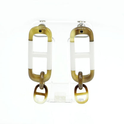 Hermes Earrings Amar Buffalo Horn White Brown Silver-hardware Accessorie