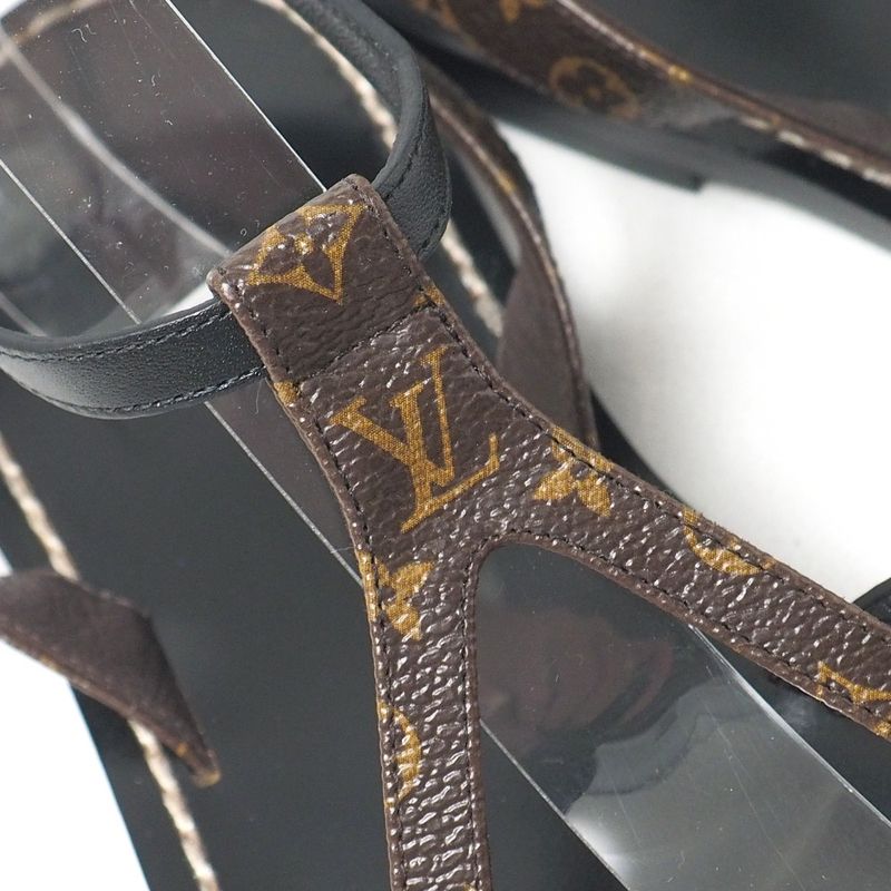 Louis Vuitton Sandals Size 37 Monogram LV Logo Ankle Strap Flat Thong Sandals