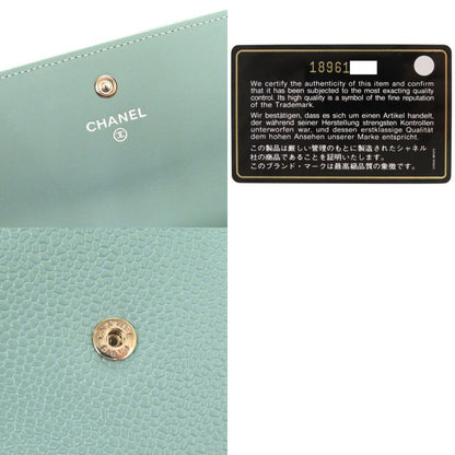 Chanel Coco Mark Caviar Skin No 18 Silver Hardware Mint Green Long Wallet 0330