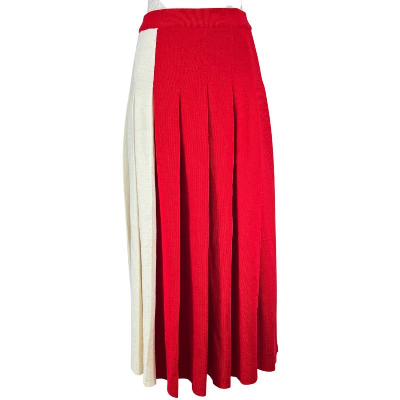 Gucci 23SS 727146 100% Wool Long Length Pleated Skirt Red S Made In Italy