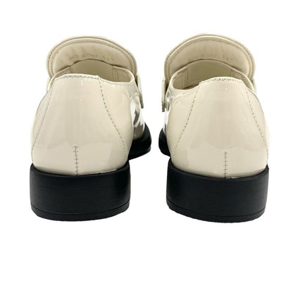 Prada Loafers Leather Shoes Patent Beige Triangle Logo