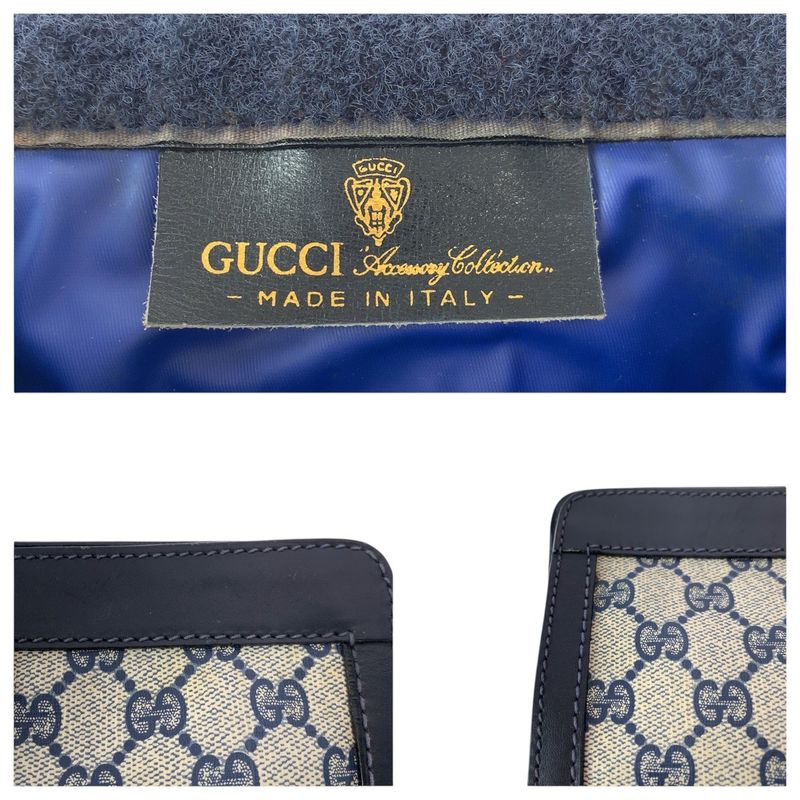 Gucci Vintage Old Gucci Sherry Line Navy Red Gray GG Supreme Canvas/leather