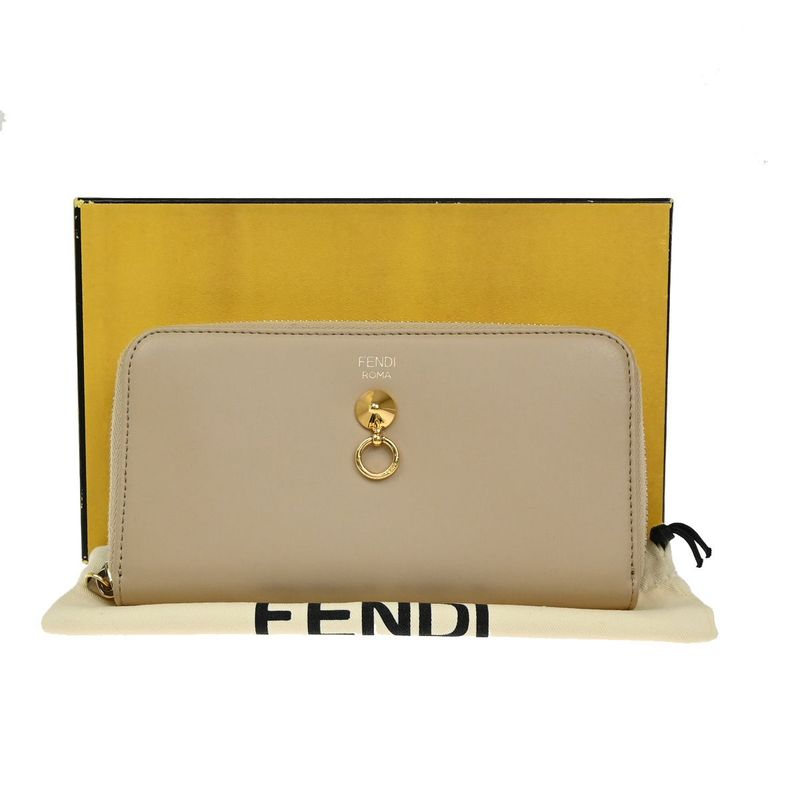 Fendi Long Wallet Round Zipper Wallet Beige 30ka959