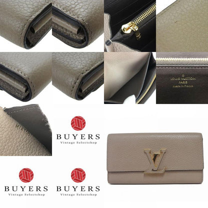 Louis Vuitton Long Wallet Portefeuille Capucines M61249 Leather Beige Gallet LV
