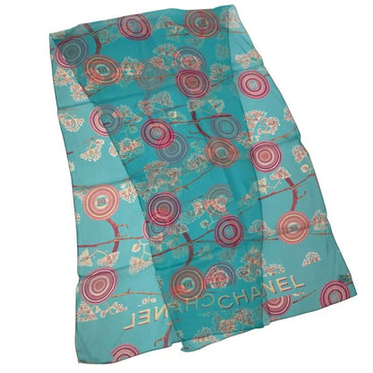 Chanel Scarf Silk Coco Mark Floral Pattern Multicolor