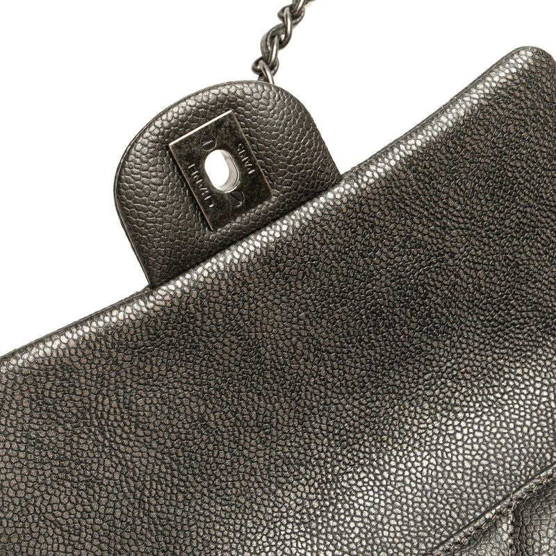 Chanel Mini Matelasse 20 Coco Mark Chain Shoulder Bag Silver Gray Caviar Skin