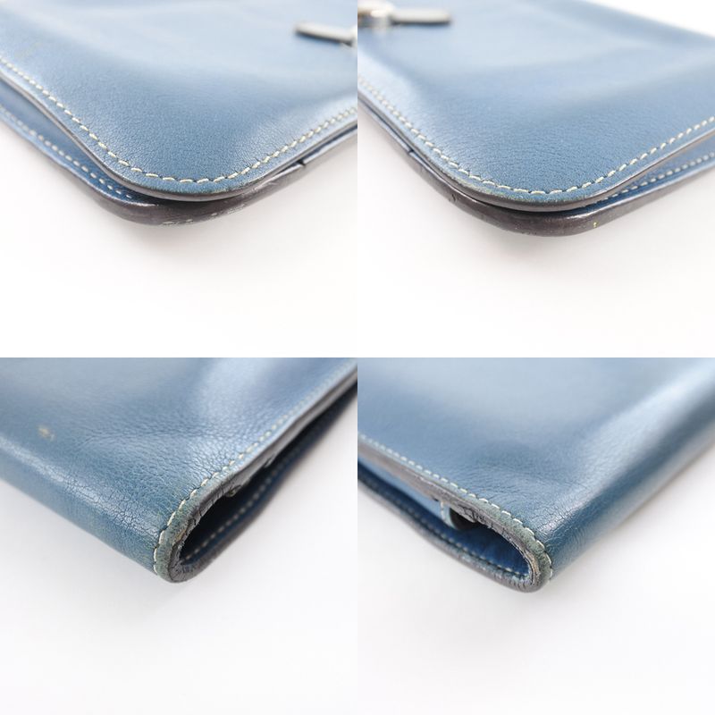 Hermes Dogon Calf Blue □R Unisex Long Wallet