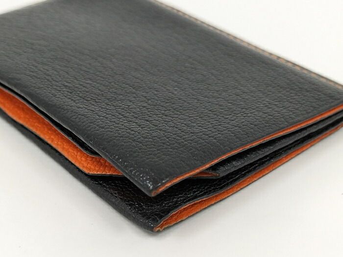 Hermes H Sellier Card Case Verso Leather Black Stamped B