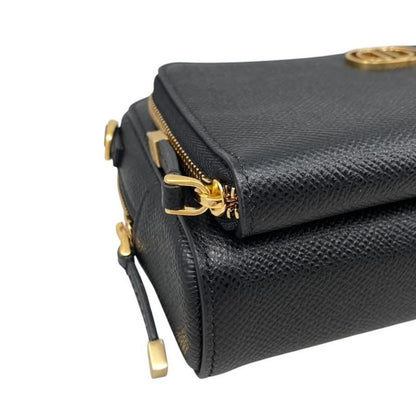 Christian Dior Shoulder Bag Caro Double Pouch S7431ubae Leather Logo Black Gold