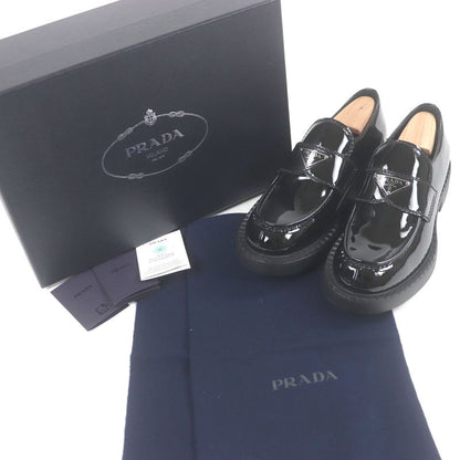 Prada Chocolate Patent Leather Triangle Logo Thick Soled Loafers Black 6.5 With