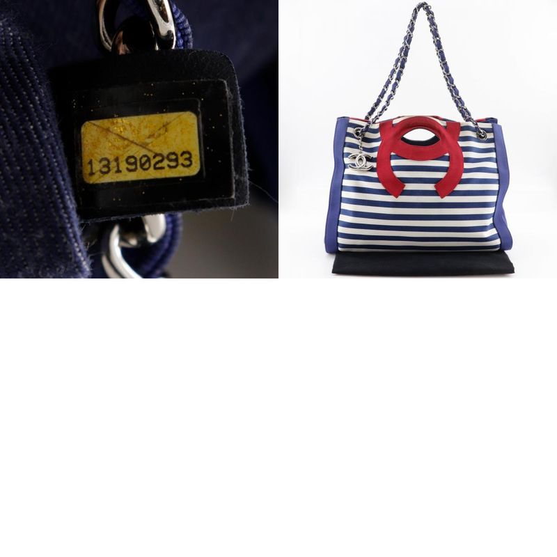 Chanel Chain Tote Cruise Line Striped A47944 Cotton And Nylon Navy Blue Ladies