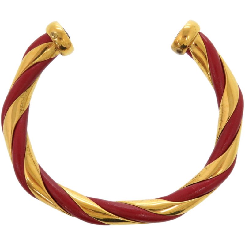 Hermes Twisted Metal Leather Red Gold Hardware Red Bangle 0079 Hermes