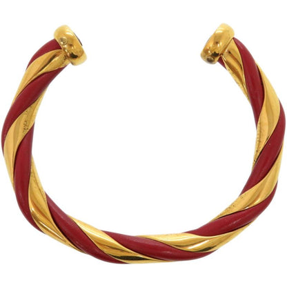 Hermes Twisted Metal Leather Red Gold Hardware Red Bangle 0079 Hermes