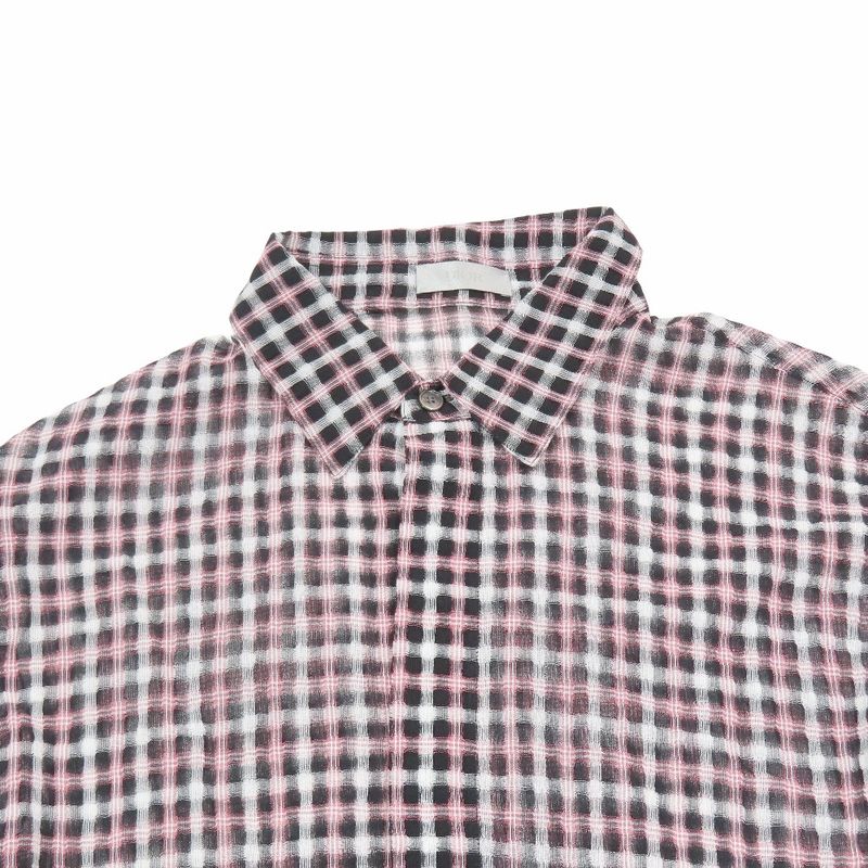 Unused 22ss DIOR Sheer Check Shirt Long Sleeve Cut And Sewn Blouse 40 Red Black
