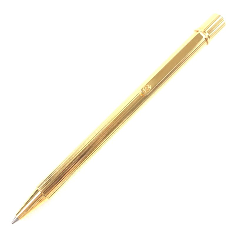 Cartier Must De Cartier Ballpoint Pen With Stripe Pattern Twist Gold Made In
