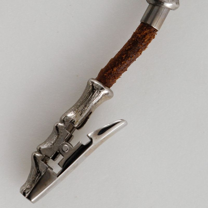 Hermes Bamboo Halter Leather X Metal Silver/brown Ladies 32g Necklace