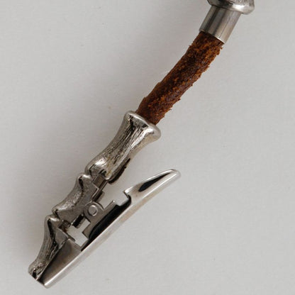 Hermes Bamboo Halter Leather X Metal Silver/brown Ladies 32g Necklace