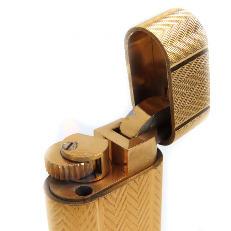Cartier Oval Herringbone Pattern All-over Roller Type Gas Lighter Smoking Goods