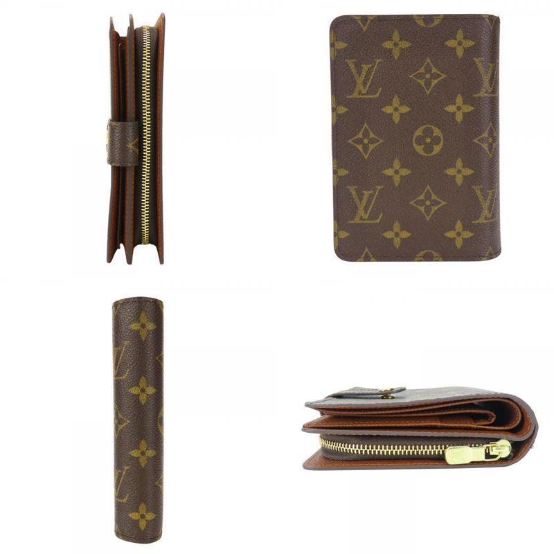 Louis Vuitton Bifold Wallet Porte Papier M61207 Monogram Brown Gold Hardware
